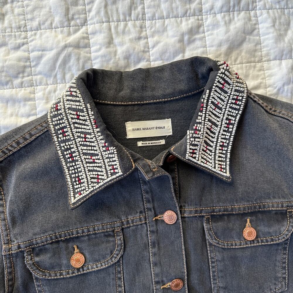 Isabel Marant Denim Jean Jacket Beaded Black Grey - Picture 2 of 10